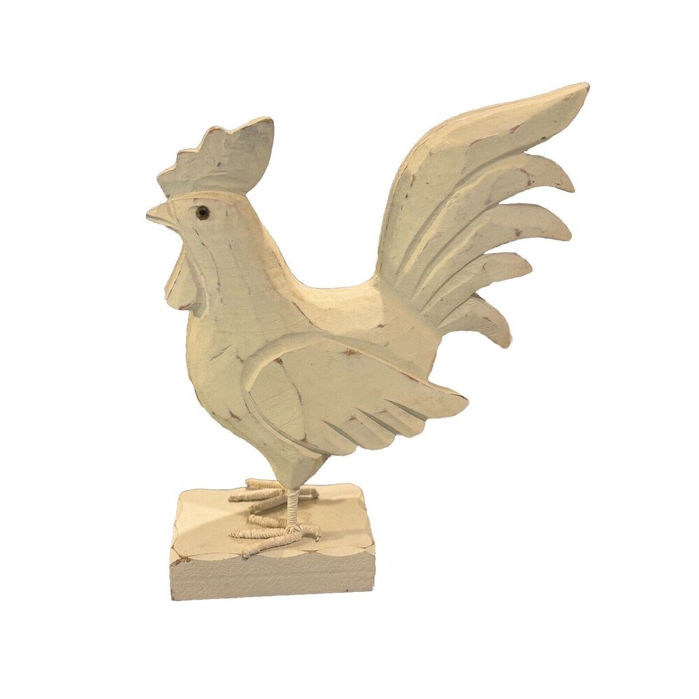 Rustic Carved Rooster Chicken Statue Farmhouse Country Folk Art Home Decor 9”
